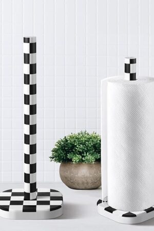 Checkerboard Paper Towel Holder Wood Paper Towel Stand with Anti Skid Base for Kitchen Bathrooms(Black)