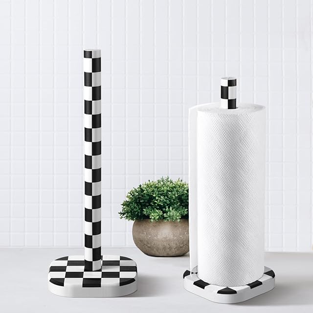 Checkerboard Paper Towel Holder Wood Paper Towel Stand with Anti Skid Base for Kitchen Bathrooms(Black)