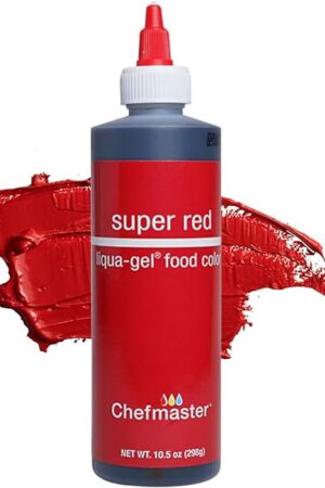 Chefmaster Super Red Liqua-Gel® Food Coloring | Vibrant Color | Professional-Grade Dye for Icing, Frosting, Fondant | Baking & Decorating | Fade-Resistant | Easy-to-Use | Made in USA | 10.5 oz