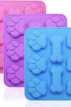 3 Pack Puppy Dog Paw and Bone Silicone Molds, Non-Stick Food Grade Silicone Molds Cookie Cutters for Chocolate, Candy, Jelly, Ice Cube, Dog Treats