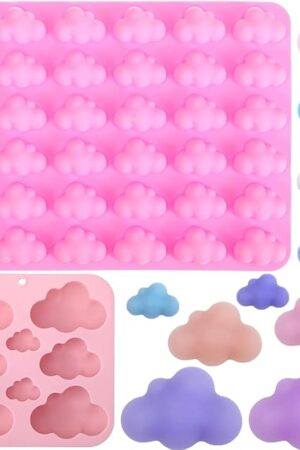2 PCS Cloud Silicone Mold Cloud Shape Chocolate Molds Silicone Candy Molds Mousse Fondant Mould 3D Fondant Cake Food Jelly Drop Glue Mold Soap Molds Non-Stick Cloud Moldsfor Kitchen DIY Baking Tools