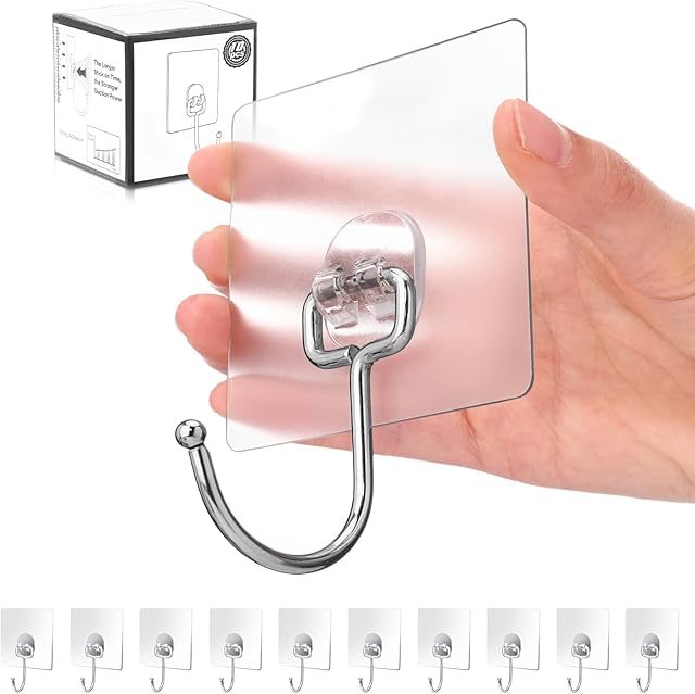 Antimbee 10-Pack All-Purpose Large Adhesive Hooks for Hanging,Banana Hook,Heavy Duty Adhesive Hooks 37 lb(Max),Sticky Wall Hook fit Home,Bathroom,Kitchen,Office and Outdoor
