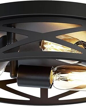 ZHU YAN 13 inch Farmhouse Ceiling Light Fixture,3-Light Hallway Light Fixtures Ceiling,Black Flush Mount Ceiling Light,Light Fixture Ceiling Mount for Kitchen Hallway Entryway,E26 Base（1 Pack）