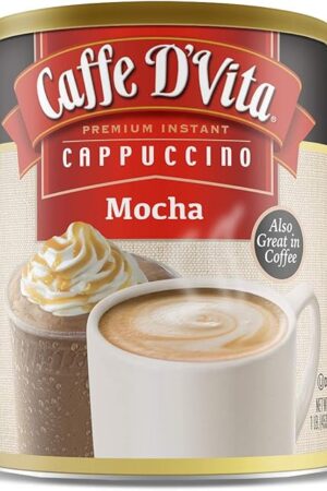 Caffe D’Vita Mocha Cappuccino Mix - Mocha Powder Mix, Instant Cappuccino Mix, Gluten Free, No Cholesterol, No Hydrogenated Oils, No Trans Fat, 99% Caffeine Free, Mocha Mix - 16 Oz Can, 6-Pack