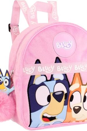 Bluey Backpack for Girls - Fluffy Fur Pink Kids Backpack Travel Purse for Children & Toddler School Bag Rucksack Handbag Ideal for Nursery and Daily Use