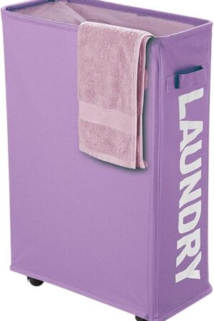 40L Laundry Hamper Collapsible Fabric for Hotel, Freestanding Flexible Laundry Sorter on Wheels - Slim Storage Bag, Decorative Laundry Baskets for Books, Sundries Storage (Purple)