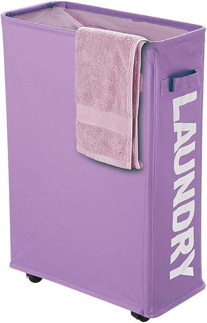 40L Laundry Hamper Collapsible Fabric for Hotel, Freestanding Flexible Laundry Sorter on Wheels - Slim Storage Bag, Decorative Laundry Baskets for Books, Sundries Storage (Purple)