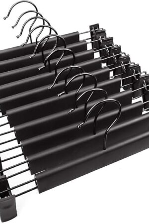 10 Pack Pants Hangers with Adjustable Non-Slip Clips Anti-Rust Hanging Hook for Trouser,Skirts,Jeans,Clothes Hangers Black