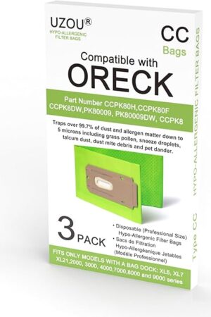 3 Pack Vacuum Bags Compatible with Oreck XL Upright Vacuums Cleaner Type CC Bags. Replaces Part # CCPK8DW, CCPK8, AK1CC6A