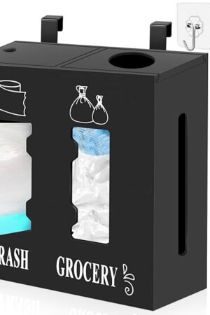 2 in 1 Trash Bag Dispenser and Grocery Bag Holder, Large Wooden Trash Bag Holder,Trash Bag Dispenser for Grocery Bags and Plastic Bags,Kitchen Cabinet Under Sink Organizers and Storage