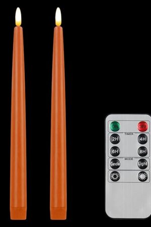 CVHOMEDECO. Flameless Taper Candles with 10-Key Remote, Battery Operated Led Flickering 3D Wick Window Candles Real Wax Finished Home Christmas Party Decor 0.78 x 11 Inch, Pack of 2 (Orange)