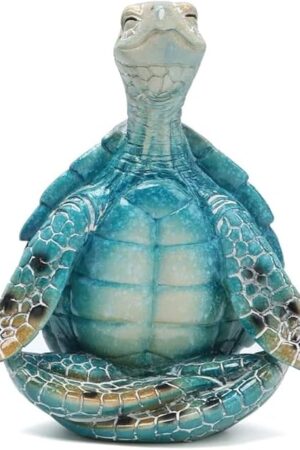 VVGIFTS Sea Turtle Meditation Yoga Decor, Garden Figurine Sea Turtle Meditating Coastal Beach Decorations, Zen Yoga Resin Statue for Home Office Decorations (Put The Palm Separate)