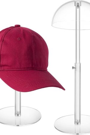 Clear Acrylic Hat Display Stand Height Adjustable, Countertop Domed Hat Holder for Baseball Caps Cowboy, Wig Head Counter Stand for Closet (PATENT PENDING)