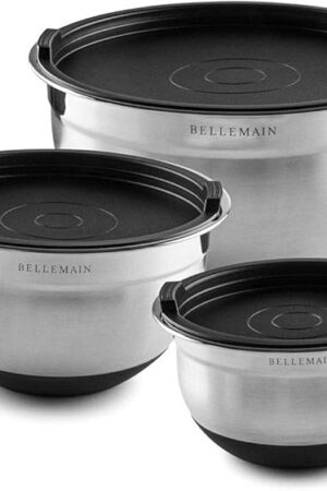 Bellemain Mixing Bowls with Lids Set - Stainless Steel Mixing Bowls with Airtight Lids - Food Storage Containers - 3PCS Set with Non-Slip Bottoms Kitchen Essentials for Baking - Serving
