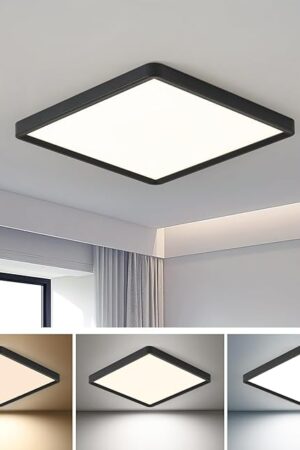 16 Inch Square LED Flush Mount Ceiling Light, 40W 4000LM, 3000K/4000K/6000K CCT Selectable,Black Super Slim Low Profile Ceiling Light Firxtue for Bedroom/Kitchen/Living room/Dinning room/Hallway