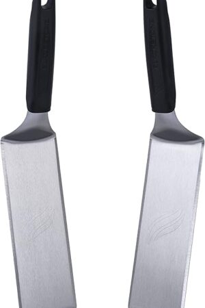 BLACKSTONE 5550 Extra Long Griddle Spatula Set of 2- Perfect Heavy-Duty Stainless Steel Premium Flat Top BBQ Grill Accessories, Non-Slip Plastic Handle, Heat Resistant, Dishwasher Safe Easy to Clean