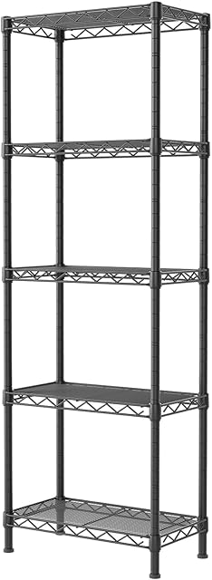 SINGAYE 5 Tier Metal Wire Shelving Storage Shelves Standing Units, Black, 10" D x 16" W x 55" H