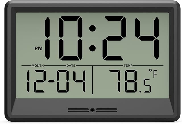 Digital Wall Clock Battery Operated, 8 Inch Small Wall Clock with Large Display, Temperature and Date | Simple Desk Clock | Silent Wall Mount Digital Clock for Bedroom, Kitchen, Living Room, Office