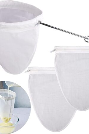 WMKGG Ultra Fine Mesh Strainer Bags, Reusable Mesh Filter Bags with Stainless Steel Handle Frame for Filter NutMilk, Coffee, Milk, Butter, Juices and Fresh Cheese (Small Size)