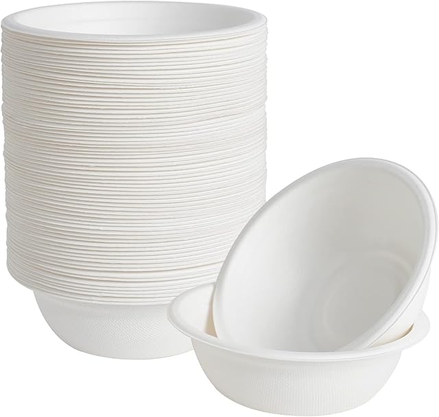 ECOLipak 150 Pack 12 oz Paper Bowls Disposable, Heavy-Duty Biodegradable Compostable Bowls Made of Natural Sugarcane Bagasse, Suitable for Salad, Dessert, Milk, Cereals