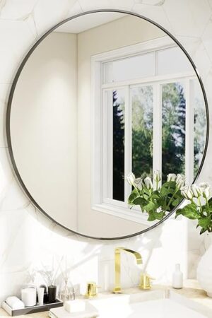 BEAUTYPEAK 20 Inch Round Mirror, Metal Frame Circle Mirror, Wall Mounted for Entryway, Bathroom, Vanity, Living Room, Black