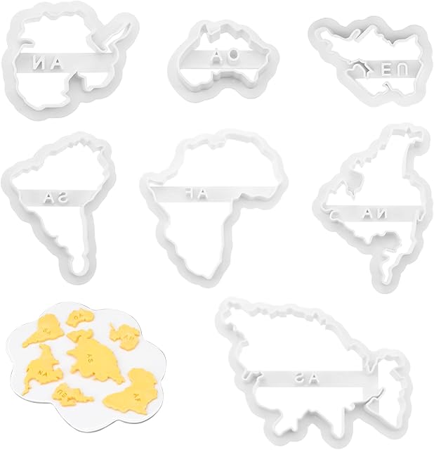 7 PACK World Map Shape Cookie Cutters, Cake Decorating Stencil, Seven Continents Shape Cookie Cutter Set, for Cake, Cookies, Cupcakes, Fondant, Pastry