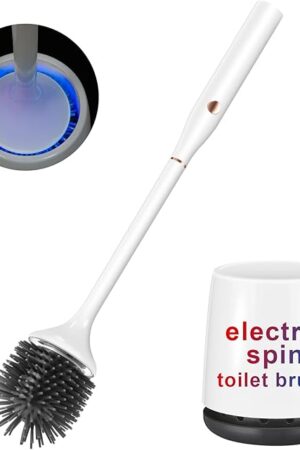 Electric Toilet Brush,Silicone Toilet Brush,Toilet Bowl Brush and Holder Set with Ventilated Holder,Toilet Brush, Floor Standing, Wall Mounted Without Drilling，Rechargeable