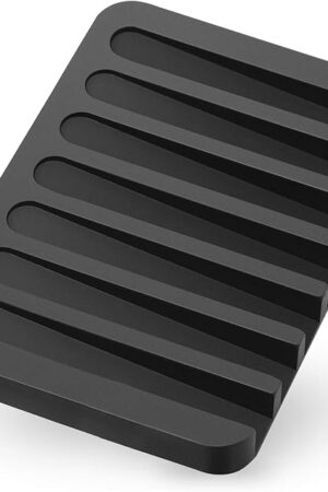 Anwenk Soap Dish for Shower Waterfall Soap Holder Soap Tray Soap Saver Drainer Flexible Silicone for Shower/Bathroom/Kitchen/Counter Top,Keep Soap Bars Dry Clean,Easy Cleaning-Black 1Pack