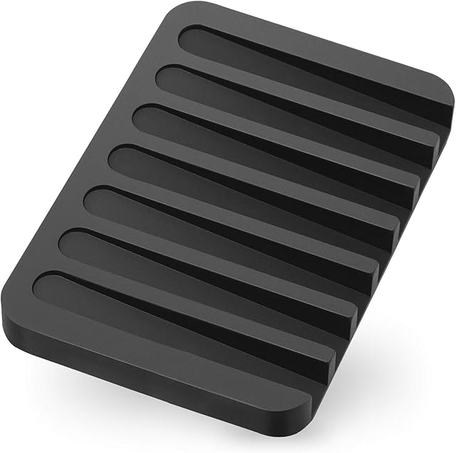 Anwenk Soap Dish for Shower Waterfall Soap Holder Soap Tray Soap Saver Drainer Flexible Silicone for Shower/Bathroom/Kitchen/Counter Top,Keep Soap Bars Dry Clean,Easy Cleaning-Black 1Pack