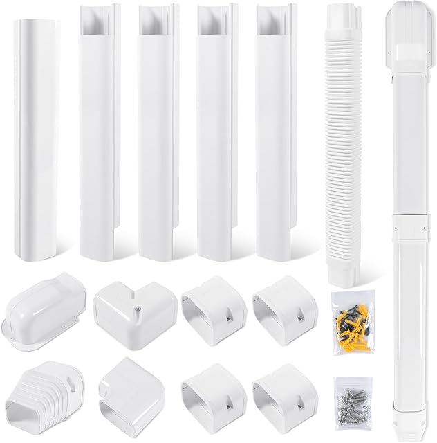 3" 10Ft PVC Decorative Line Set Cover Kit - Protection for Mini Split, Central Air Conditioner & Heat Pump(White)