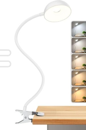 ?Clip on Lamp】 10-Level Dimming & 5 Color Modes LED Book Light, Flexible Gooseneck Reading Light for Beds, Desks, Headboards - Eye-Friendly Night Light for Kids/Adults (White)