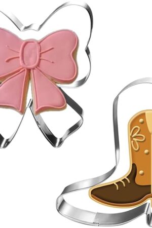 Boot and Bow Cookie Cutter Set-2 Piece-3.6" 3.78"-Dishwasher Safe - Metal Cookie Cutter for Baking - Perfect for Boot or Bow Gender Reveal Baby Shower, Birthday, Wedding