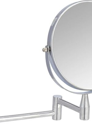 Amazon Basics Wall Mount Round Vanity Magnifying Bathroom Mirror, 1X/5X Magnification, 12.8"L x 10"W, Chrome