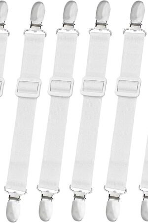 10 pcs Adjustable Bed Sheet Straps,Bed Sheet Clips, Elastic Bed Fitted Sheet Holder,Fitted Sheet Straps Clips,Sheet Fastener Suspenders to Hold Sheet ,Mattress Covers,Sofa Cushion,Table Clothing,White