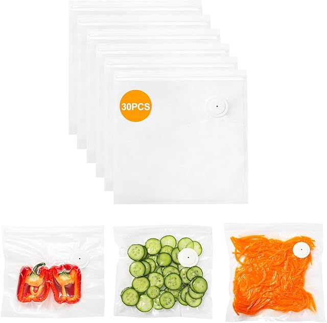 Vacuum Sealer Bags for Food,Vacuum Storage Seal Bag for Food Saver,30 Pcs BPA-Free Resealable Meal Bags with Air Valve,Ideal for Freshness Preservation,Sous-Vide (Bag 30PCS)