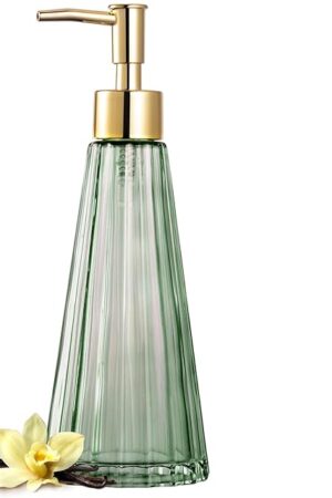 EMPO Vintage Elegant Glass Soap Dispenser, Liquid Soap/Sanitizer/Shampoo Bottle with Pump, Rustic Farmhouse Decor Crystal Hand Soap Dispenser for Kitchen Sink, Bathroom Accessories (Sage Green)