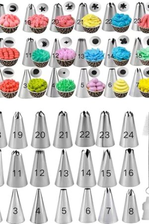 28Pcs Piping Tips Set，Stainless Steel Frosting Piping Kit with 24 Piping Tips, 2 Standard Icing Piping Tips Couplers, and 2 Cake Decorating Tips Brushes,Cake Decorating Tips Kit For Cookies Cupcake