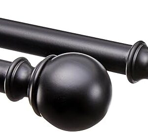 Amazon Basics Adjustable Curtain Rods for Windows, Round Finials, 1-Inch Rod, 36" to 72", Black, Pack of 1