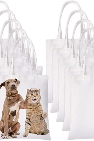 10 Pieces Sublimation Tote Bags Printing Blank Canvas Tote Bags for Decorating and DIY Crafting White