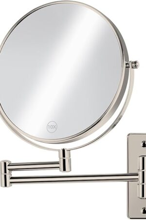 8" Extendable Bathroom Mirror Wall Mount with 1X/10X Magnification, 360ยฐ Swivel Double Sided Vanity & Shaving Mirror, Nickel Finish (No Light)