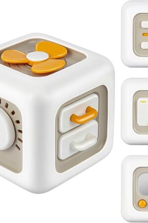 The Ponpon Busy Cube for Toddlers, 6 in 1 Activity Cube for Children, Montessori Toys for Toddlers for Fine Motor Skill Learning, Educational Birthday Gifts for Boys and Girls