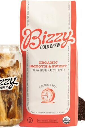 Bizzy Organic Cold Brew Coffee | Smooth & Sweet Blend | Coarse Ground Coffee | Micro Sifted | Specialty Grade | 100% Arabica | 1 LB