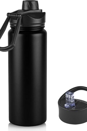 24oz Stainless Steel Insulated Water Bottle with Straw Lid Wide Mouth Lid Black