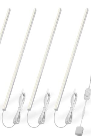 Cefrank V-Shape Under Cabinet Lighting Kit - 4pcs Sleeker 12" Dimmable LED Light Bars for Showcase Shelf Seamless Illumination - 1200lm, 12W - Pure White (6000K)