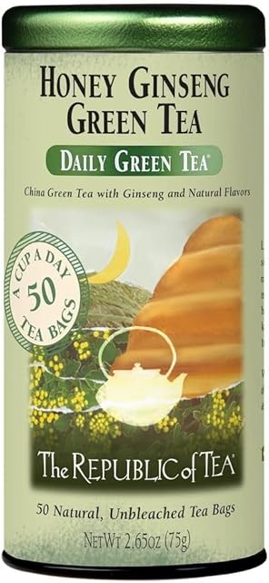 The Republic of Tea - Honey Ginseng Green Tea, 50 Tea Bags, Tin | Flavored Gourmet Tea | Caffeinated