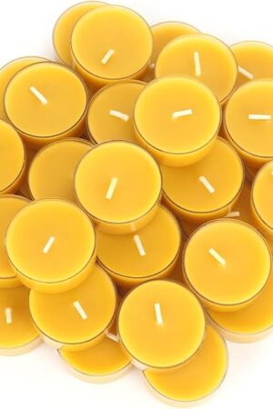 36 Packs Beeswax Tealight Candles- 4 Hour Burn Time Pure Beeswax Candles Burn Evenly and Clean Bees Wax Candles Bulk Smokeless Beeswax Tea Lights for Relaxing Air Purification