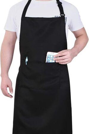 Will Well Chef Apron for Men and Women - 33" x 27" Large with 38" Waist Ties for a Comfy and Snug Fit, Durable and Lightweight, with 2 Spacious Pockets for Your Cooking Essentials - 1-Pack, Black