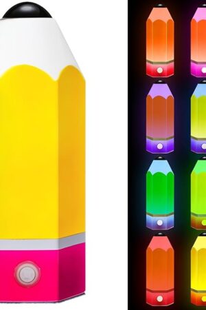 VIHOSE Classroom Pencil Lamp Glass LED Design Back to School Classroom Lamp Gifts 11.4" Adjustable Multicolor Night Lights Supplies for Elementary Teachers Desk Home Bedroom Table Decoration