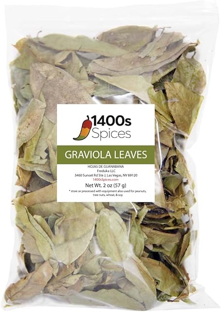 2oz Dried Soursop Tea Leaves, Graviola Loose Leaf Herbal Tea Dried, Hojas de Guanabana Seca by 1400s Spices