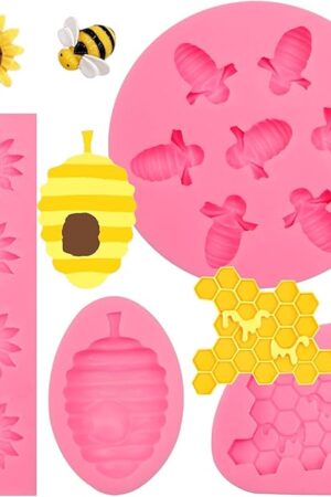 4 Pcs Bumble Bee Silicone Mold Honeycomb Sunflower Fondant Molds Beehive Silicone Baking Mold Bee Fondant Molds for Cupcake Cake Decorating Sugar Chocolate Candy Crafting Party Wedding Crafts Resin